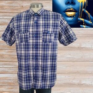 Oxford Men Short Sleeve‎ Shirt Plaid  Size Large